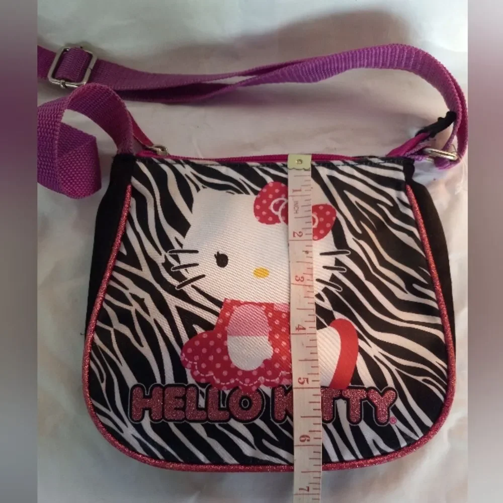 Hello Kitty Zebra Stripe Hot Pink Youth Purse Hand Bag Adjustable Strap …